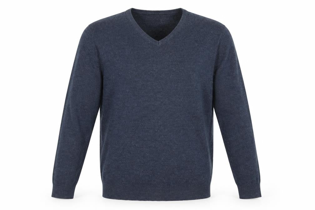 Front view of Racing Green Men's Blue Acrylic V-Neck Pullover L