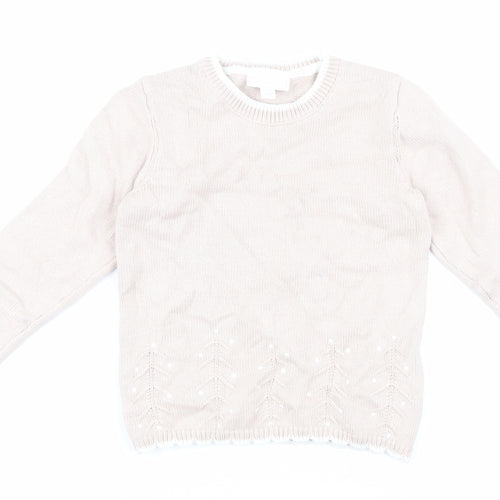 The Little White Company Girls Beige Pullover Jumper Size 5-6