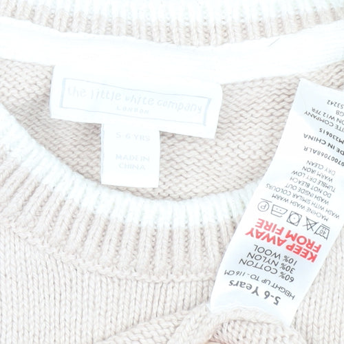 The Little White Company Girls Beige Pullover Jumper Size 5-6
