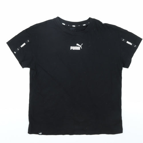 Puma Boys Black T-Shirt, Crew Neck, Logo, Size 13-14 Years
