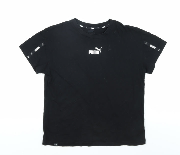 Puma Boys Black T-Shirt, Crew Neck, Logo, Size 13-14 Years