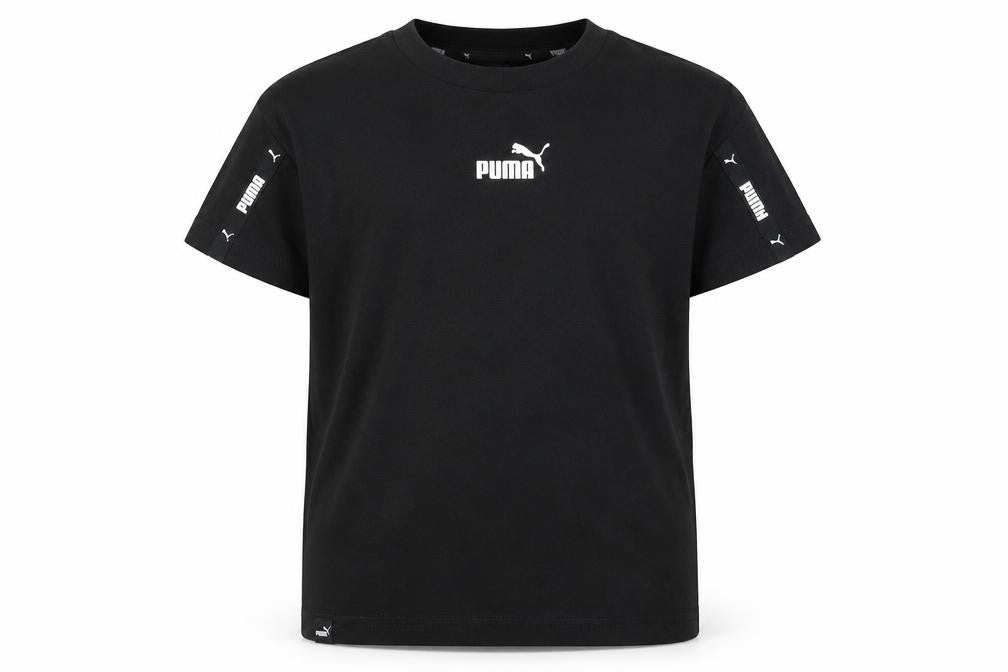 Puma Boys Black T-Shirt, Crew Neck, Logo, Size 13-14 Years