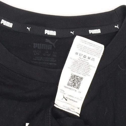 Puma Boys Black T-Shirt, Crew Neck, Logo, Size 13-14 Years