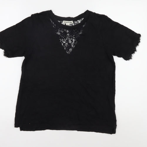 Whistles Women's Black Lace V-Neck T-Shirt L