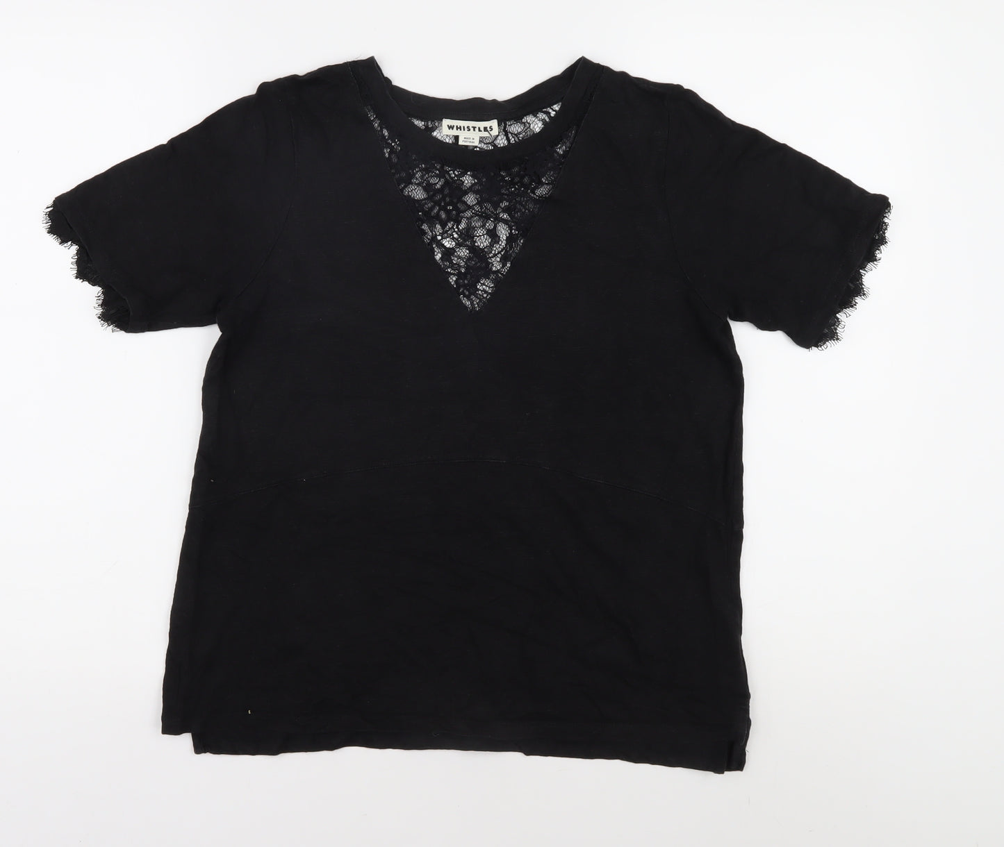 Whistles Women's Black Lace V-Neck T-Shirt L