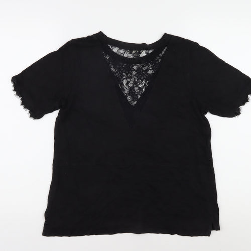 Whistles Women's Black Lace V-Neck T-Shirt L