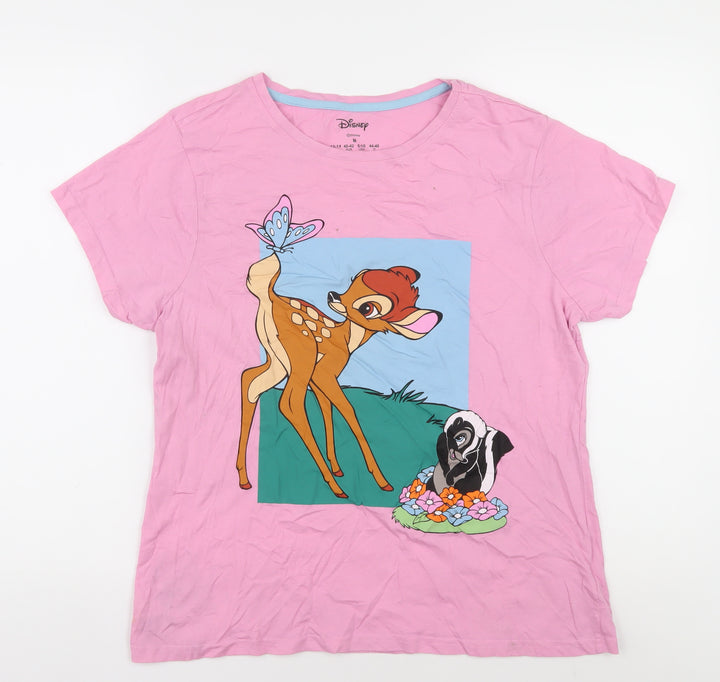 Disney Girls Pink Bambi T-Shirt, Size M, Casual Graphic Tee