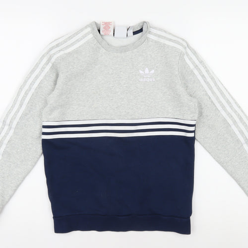 Adidas Boys Grey Blue Sweatshirt 12Y Logo Pullover