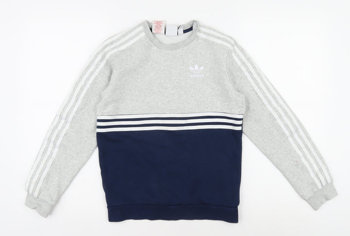 Adidas Boys Grey Blue Sweatshirt 12Y Logo Pullover