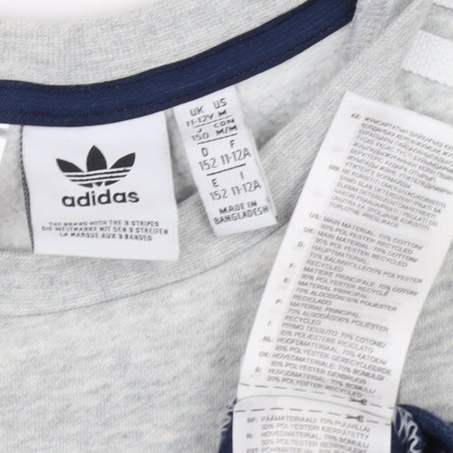 Adidas Boys Grey Blue Sweatshirt 12Y Logo Pullover