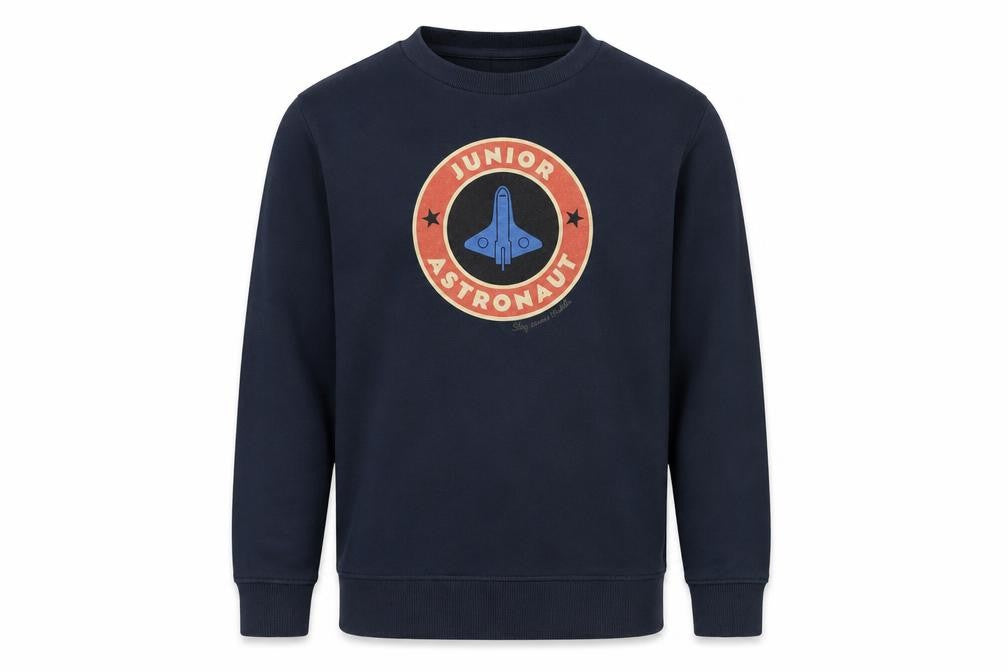 Front view of Teemill boys’ space blue sweatshirt 11-12 years pullover