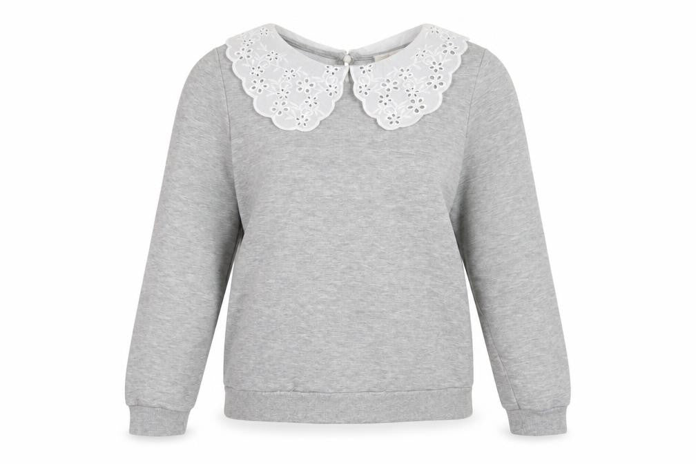 Front view of Feather & Bone London Grey Collared Pullover XS Women