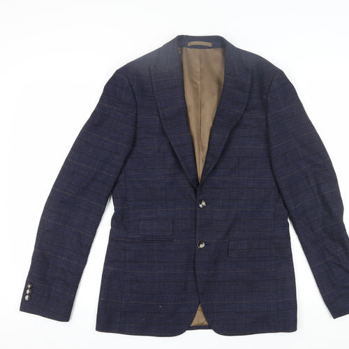 Moss London Men's Blue Check Blazer, Size 38L, Slim Fit