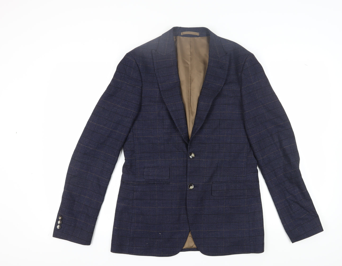 Moss London Men's Blue Check Blazer, Size 38L, Slim Fit