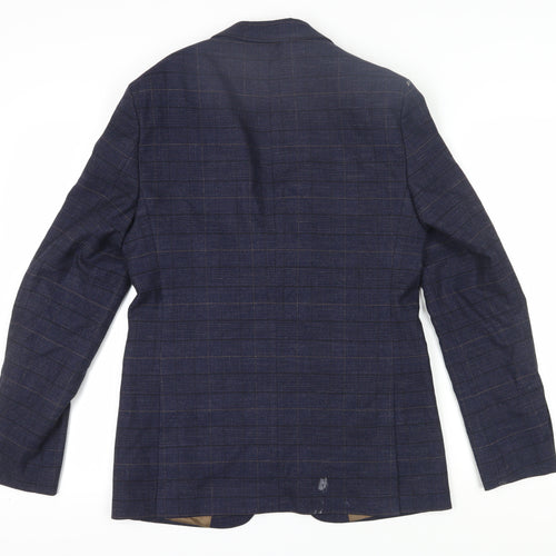 Moss London Men's Blue Check Blazer, Size 38L, Slim Fit