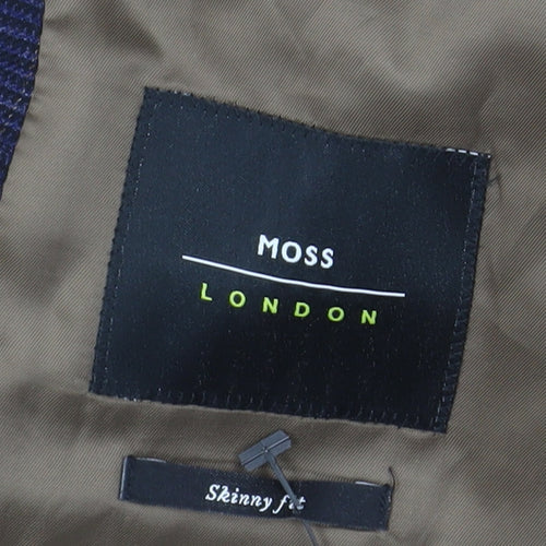 Moss London Men's Blue Check Blazer, Size 38L, Slim Fit