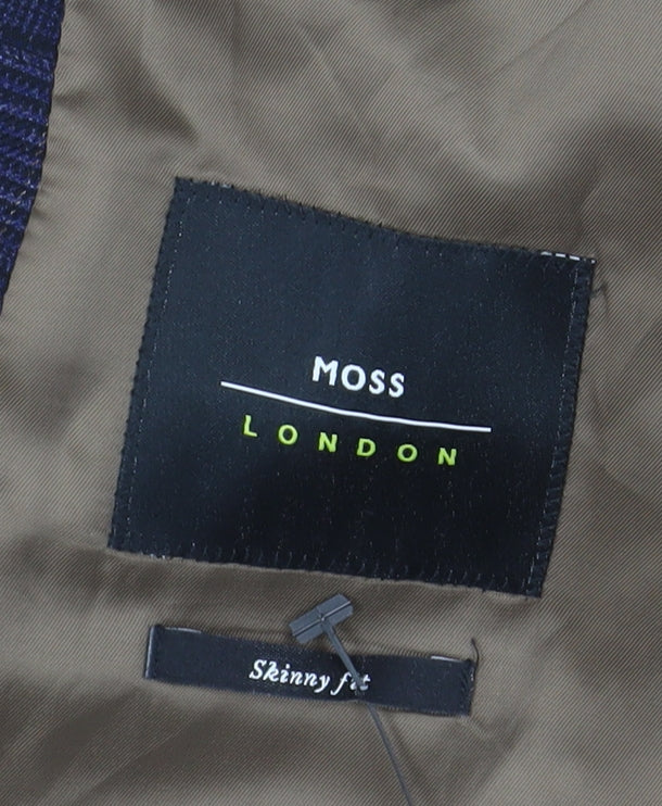 Moss London Men's Blue Check Blazer, Size 38L, Slim Fit
