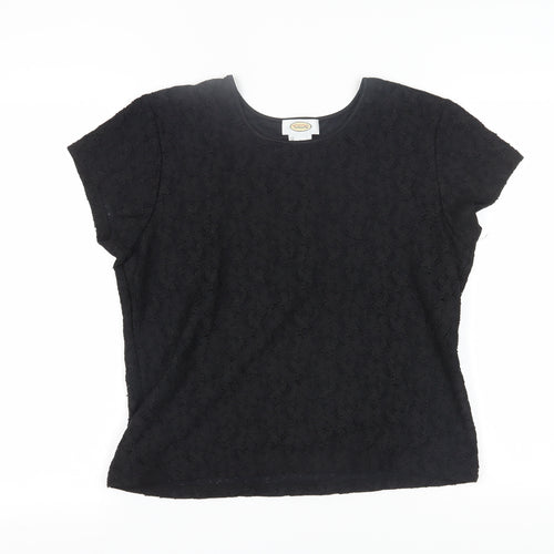 Talbots Women's Black Lace T-Shirt L, Casual, Short Sleeve