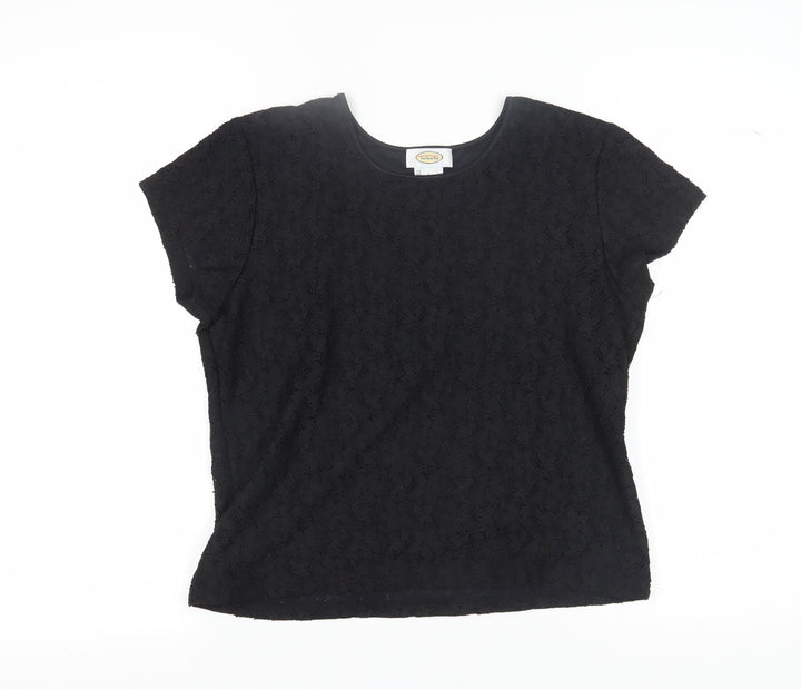 Talbots Women's Black Lace T-Shirt L, Casual, Short Sleeve