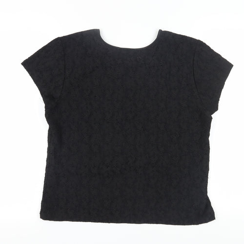 Talbots Women's Black Lace T-Shirt L, Casual, Short Sleeve