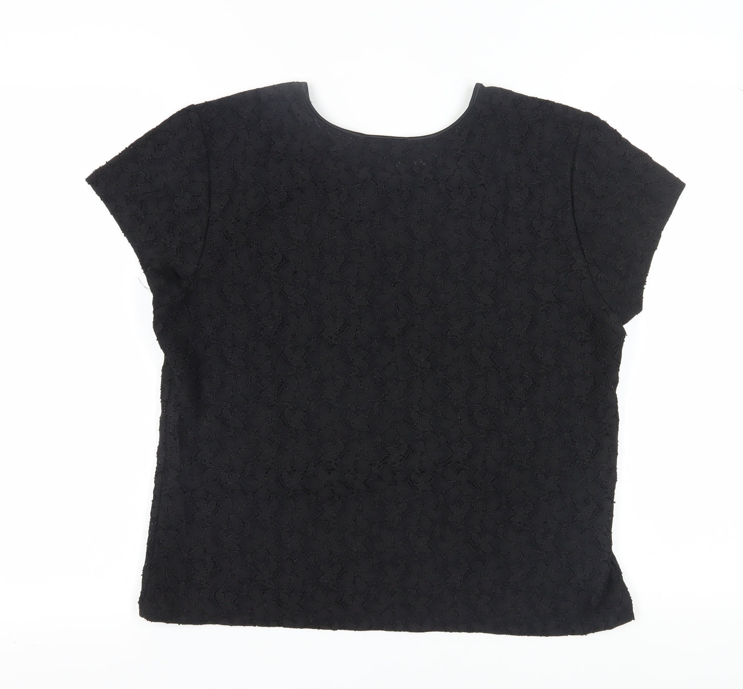 Talbots Women's Black Lace T-Shirt L, Casual, Short Sleeve