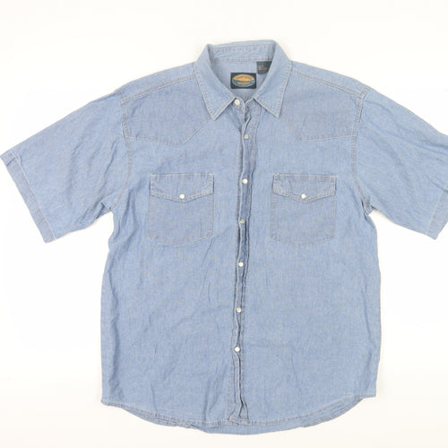 Sandy River Blue Button-Up Shirt, M, Collared, Casual