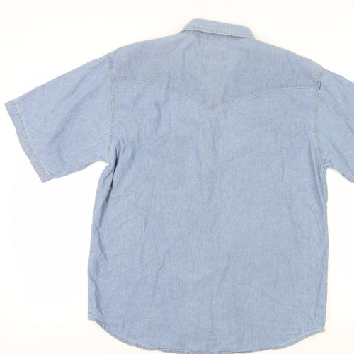 Sandy River Blue Button-Up Shirt, M, Collared, Casual