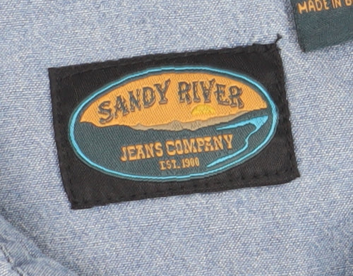 Sandy River Blue Button-Up Shirt, M, Collared, Casual