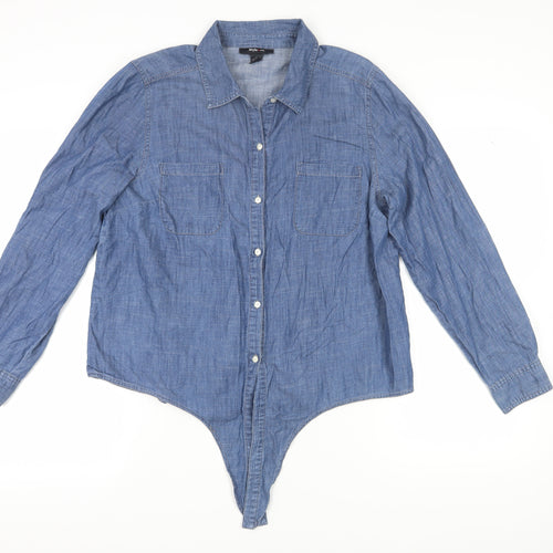 Style & Co Women's Blue Chambray Button-Up Shirt L