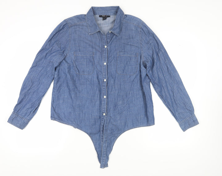 Style & Co Women's Blue Chambray Button-Up Shirt L