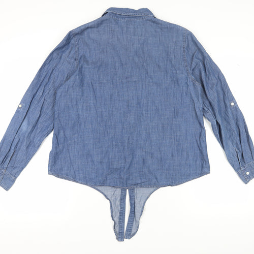Style & Co Women's Blue Chambray Button-Up Shirt L