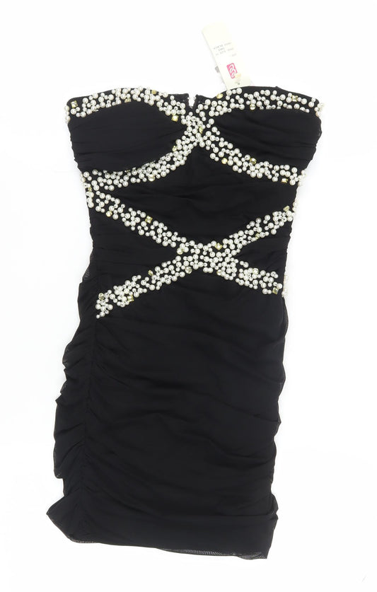 Chi-Chi Women's Black Beaded Strapless Bodycon Dress Size 10