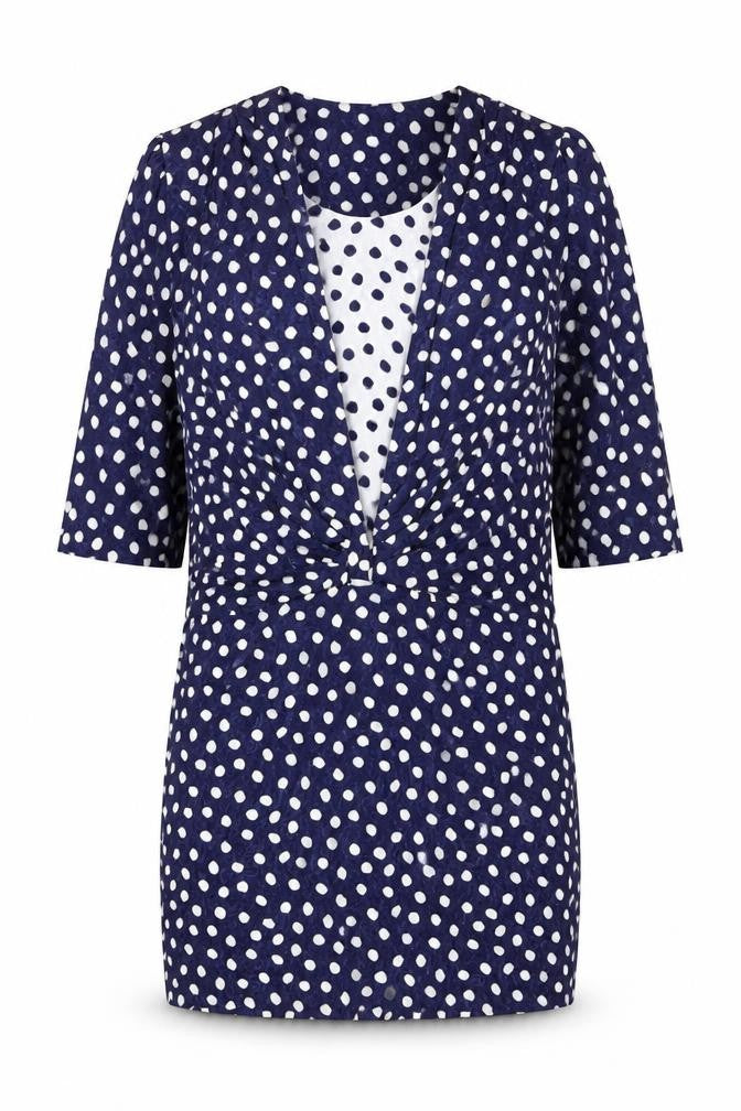 Front view of Clasle Women's Blue Polka Dot Shift Dress - L