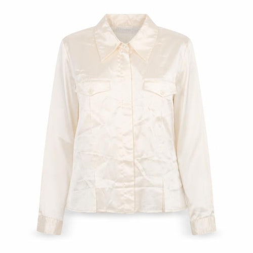 Christie & Jill Women's Ivory Satin Button-Up Shirt Size 10