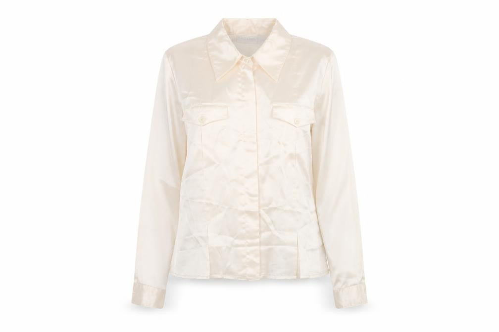 Christie & Jill Women's Ivory Satin Button-Up Shirt Size 10