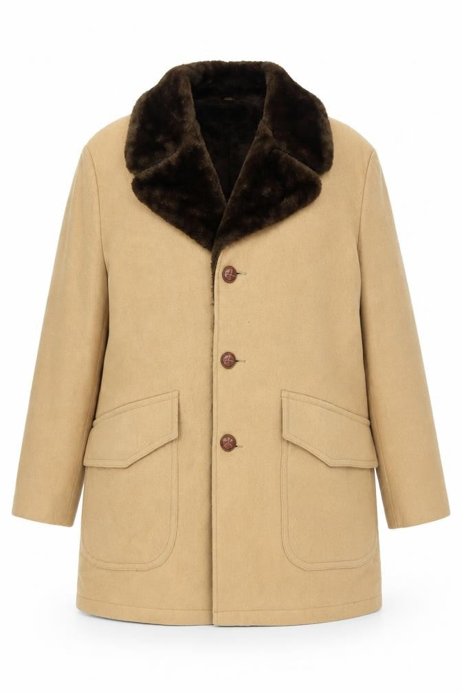 Front view of Bonds Women's Beige Wool Blend Overcoat, size 14