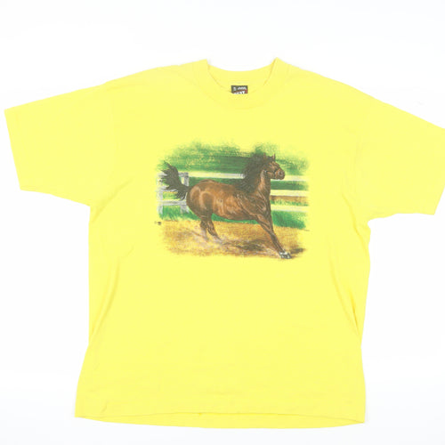 Fruit of the Loom Yellow XL Unisex Horse Print T-Shirt