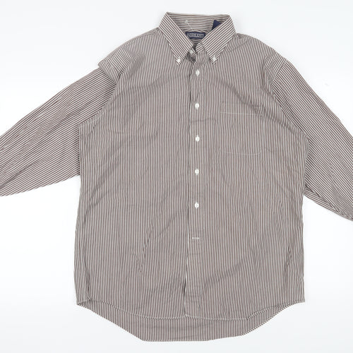 Lands' End Men's Brown Striped Button-Up Shirt