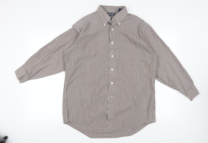 Lands' End Men's Brown Striped Button-Up Shirt