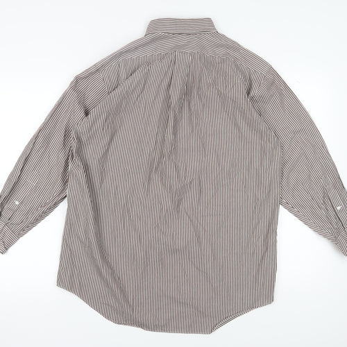 Lands' End Men's Brown Striped Button-Up Shirt