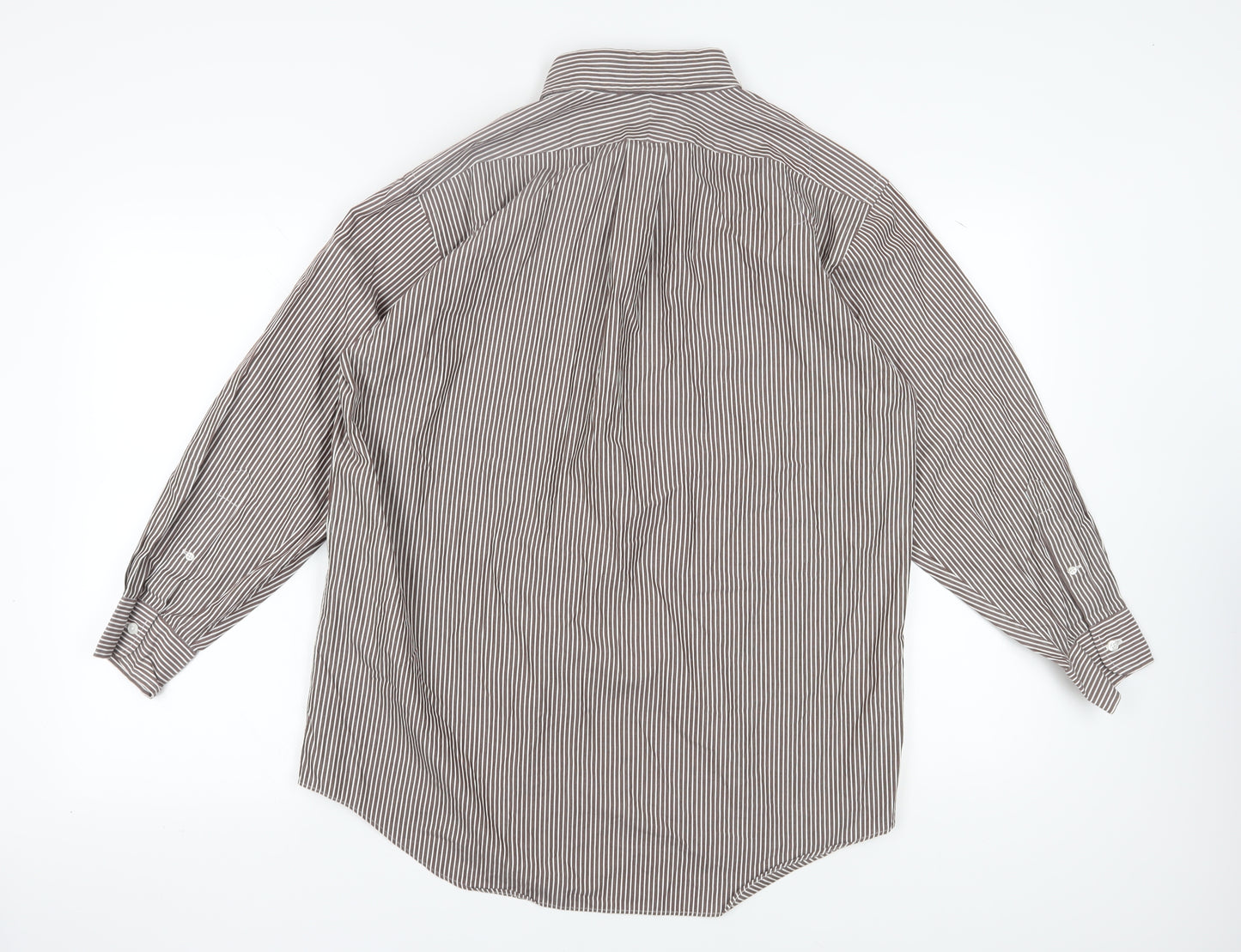 Lands' End Men's Brown Striped Button-Up Shirt
