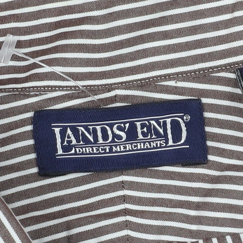 Lands' End Men's Brown Striped Button-Up Shirt
