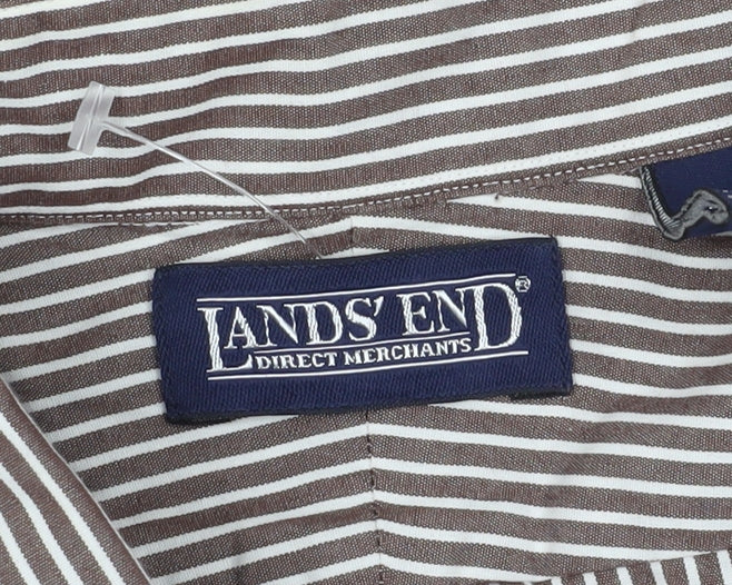 Lands' End Men's Brown Striped Button-Up Shirt