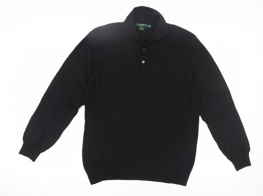 Tom James Men's Black Henley Jumper - Medium