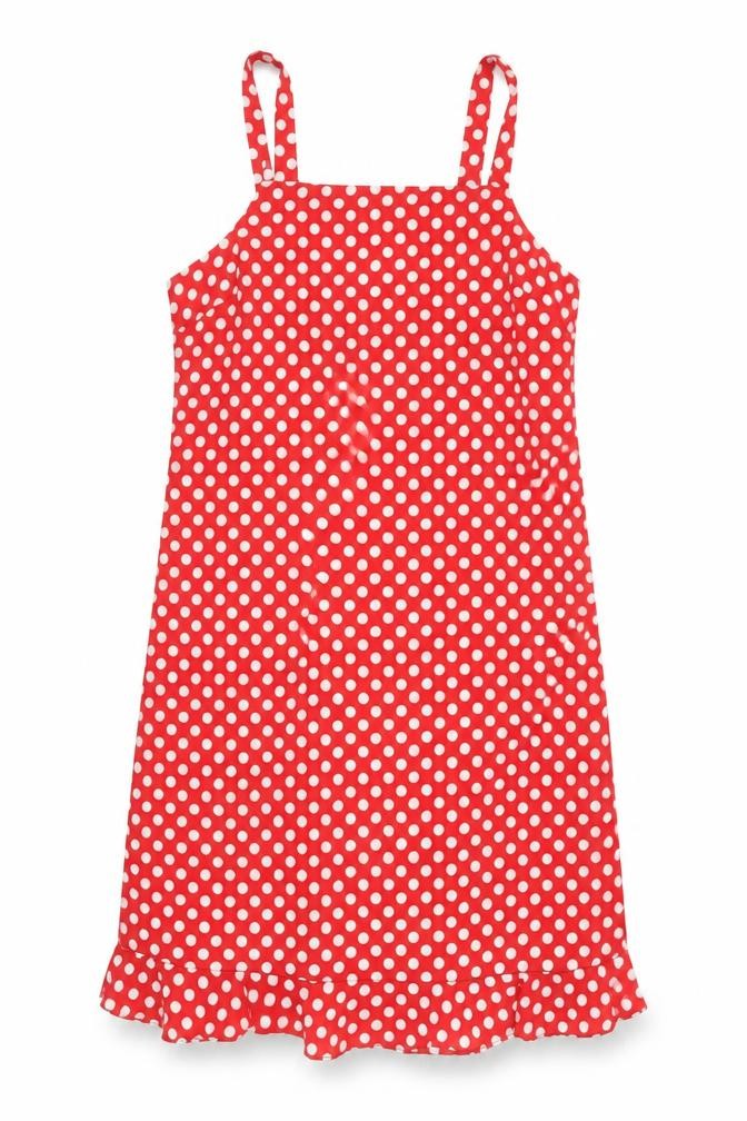 Front view of Tickets Women's Red Polka Dot Sleeveless Slip Dress
