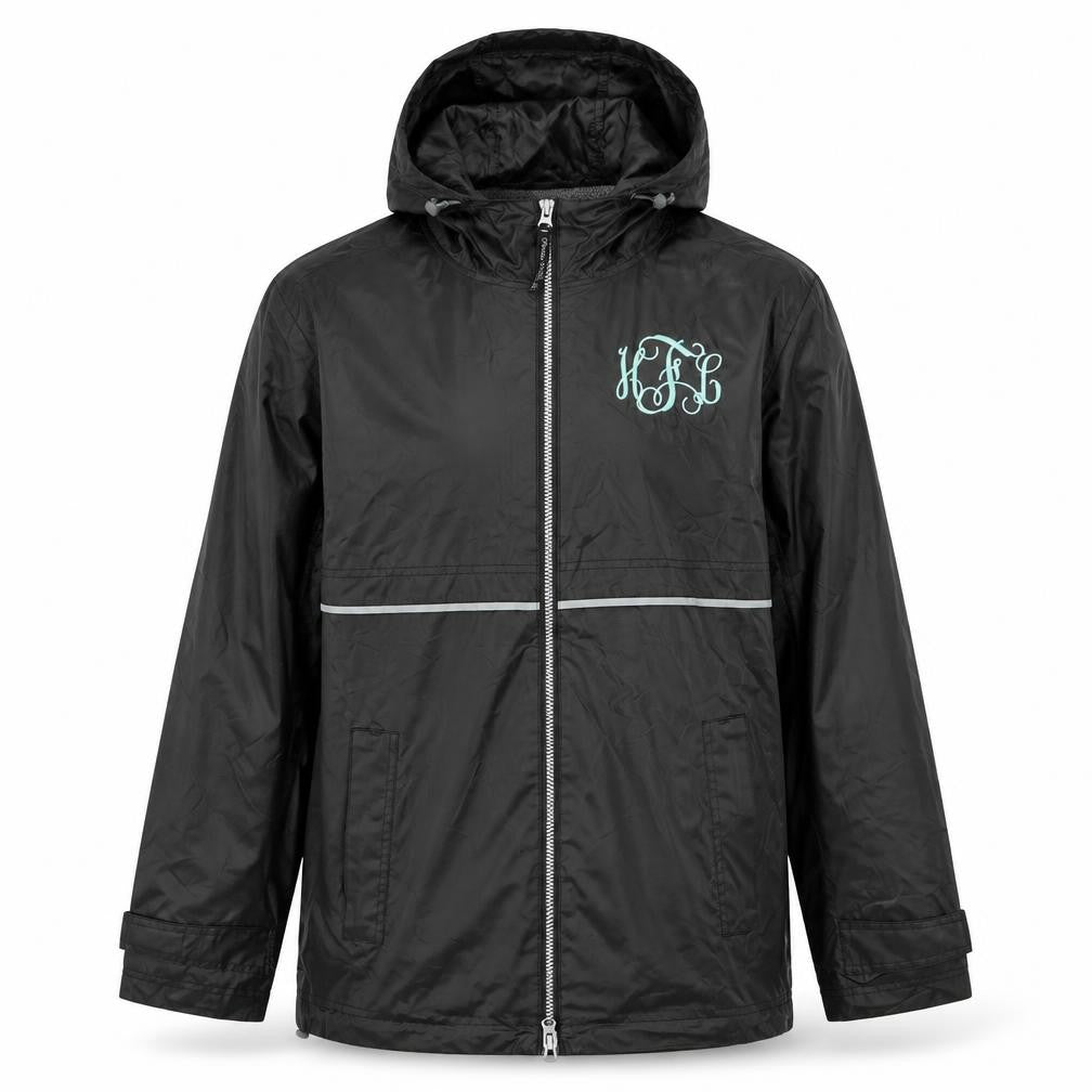 Front view of Charles River unisex black rain coat jacket m