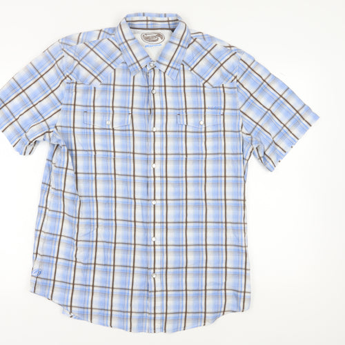 Kirra Men's Blue Plaid Short Sleeve Shirt, Size L
