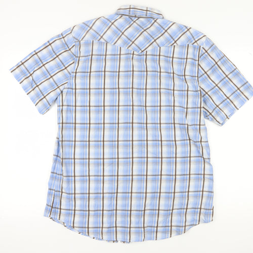 Kirra Men's Blue Plaid Short Sleeve Shirt, Size L