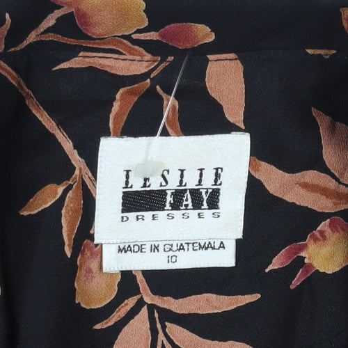 Leslie Fay Women's Black Floral Blouse, Size 10, Classic Style