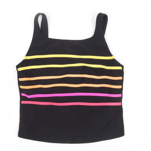 Longture Women's Black Tank Top, Size 16, Nylon Striped